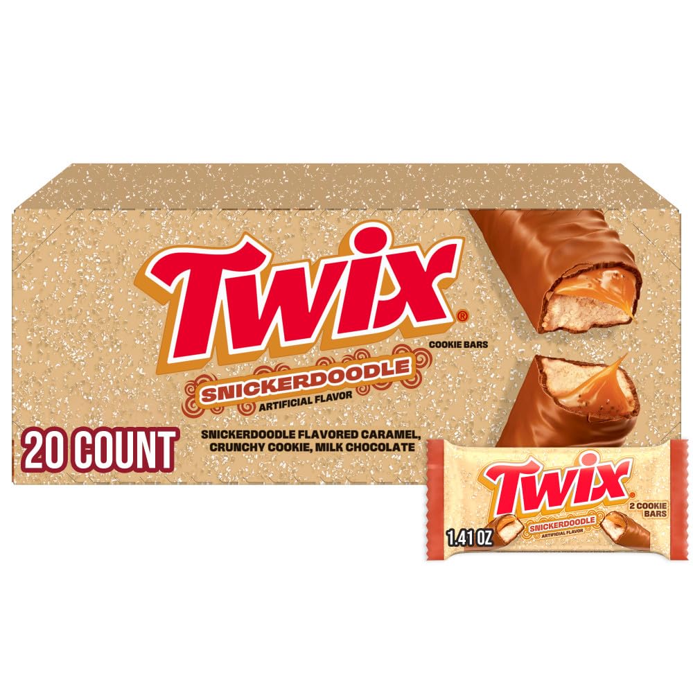 TWIX Snickerdoodle CookieChocolate Candy Bars  Nostalgic Cookie Cinnamon Caramel  Shortbread Cookie Milk Chocolate Bars  1.4 Oz (Pack of 20); Individually Wrapped Snacks