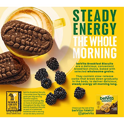belVita Breakfast Bars Biscuits, Chocolate, 30 Total Packs, 6 Boxes (4 Biscuits Per Pack)