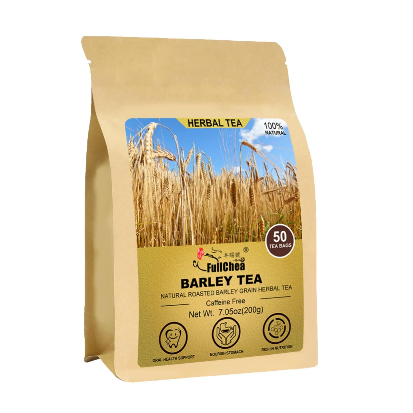 FullChea Barley Tea - Premium Roasted Barley Grain, Caffeine-Free, 50 Count