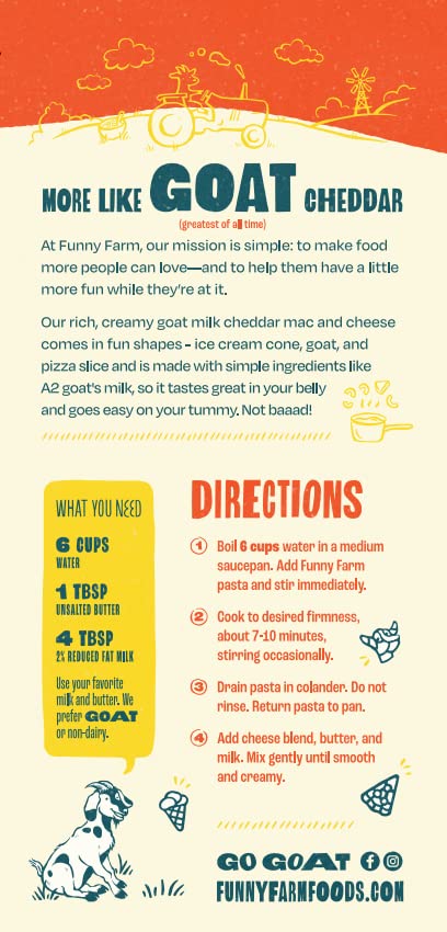 Funny Farm A2 Milk Macaroni And Cheese | Pasta With Cheddar Cheese Flavor - Goat Cheese Mac And Cheese Dinner Bundle (Bulk 8 Pac