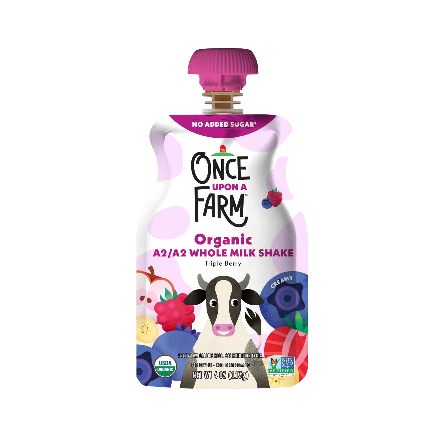 Once Upon a Farm A2/A2 Whole Milk Shake, Triple Berry Kids Pouch, 4oz
