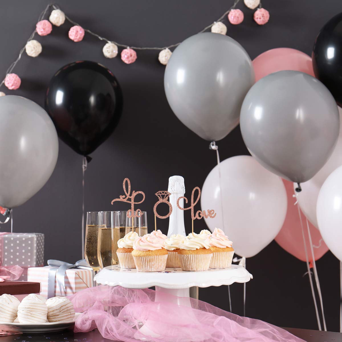 Donoter 48 Pcs Rose Gold Glitter Diamond Ring Cupcake Toppers Love I Do Cake Picks For Wedding Engagement Party Decorations
