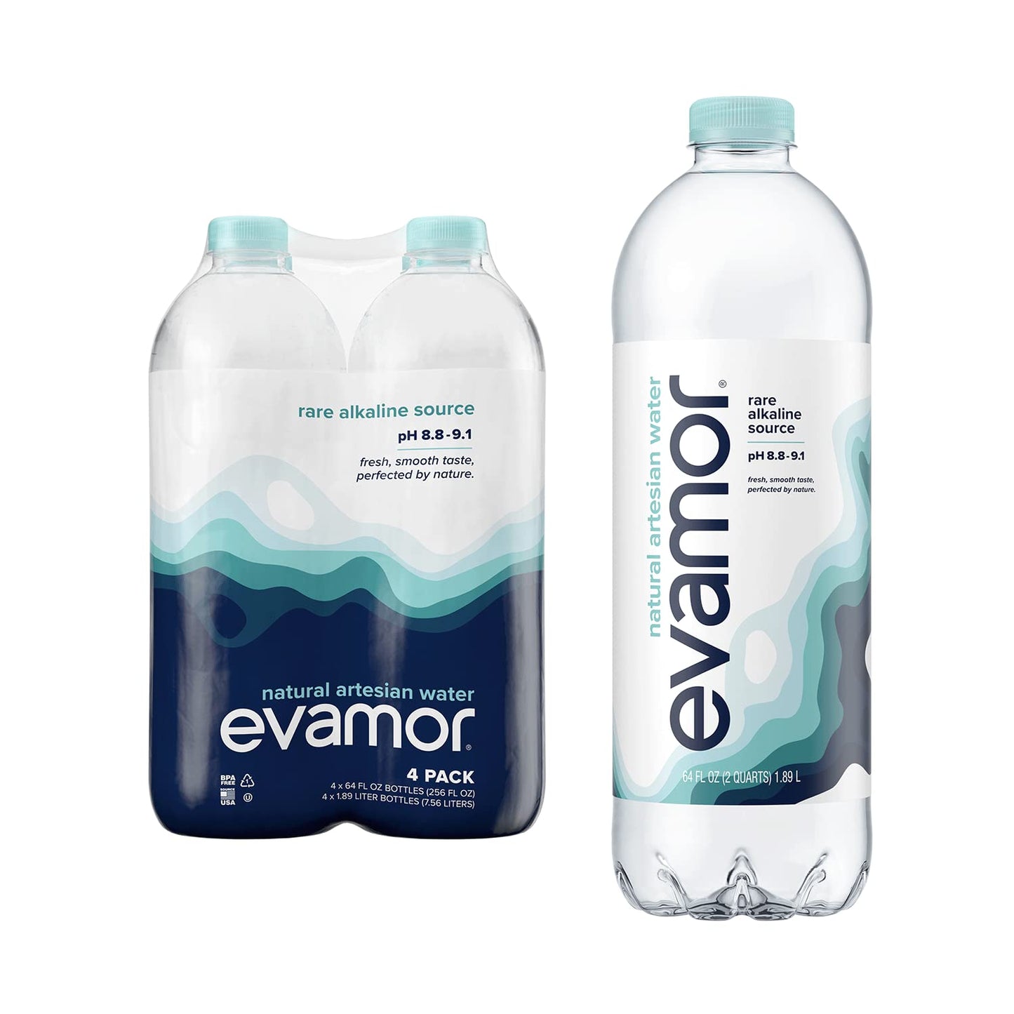 EVAMOR Artesian Bottled Water - Single Source, Naturally Alkaline and Full of Electrolytes for Hydration and Health, 64 Fl. Oz. 