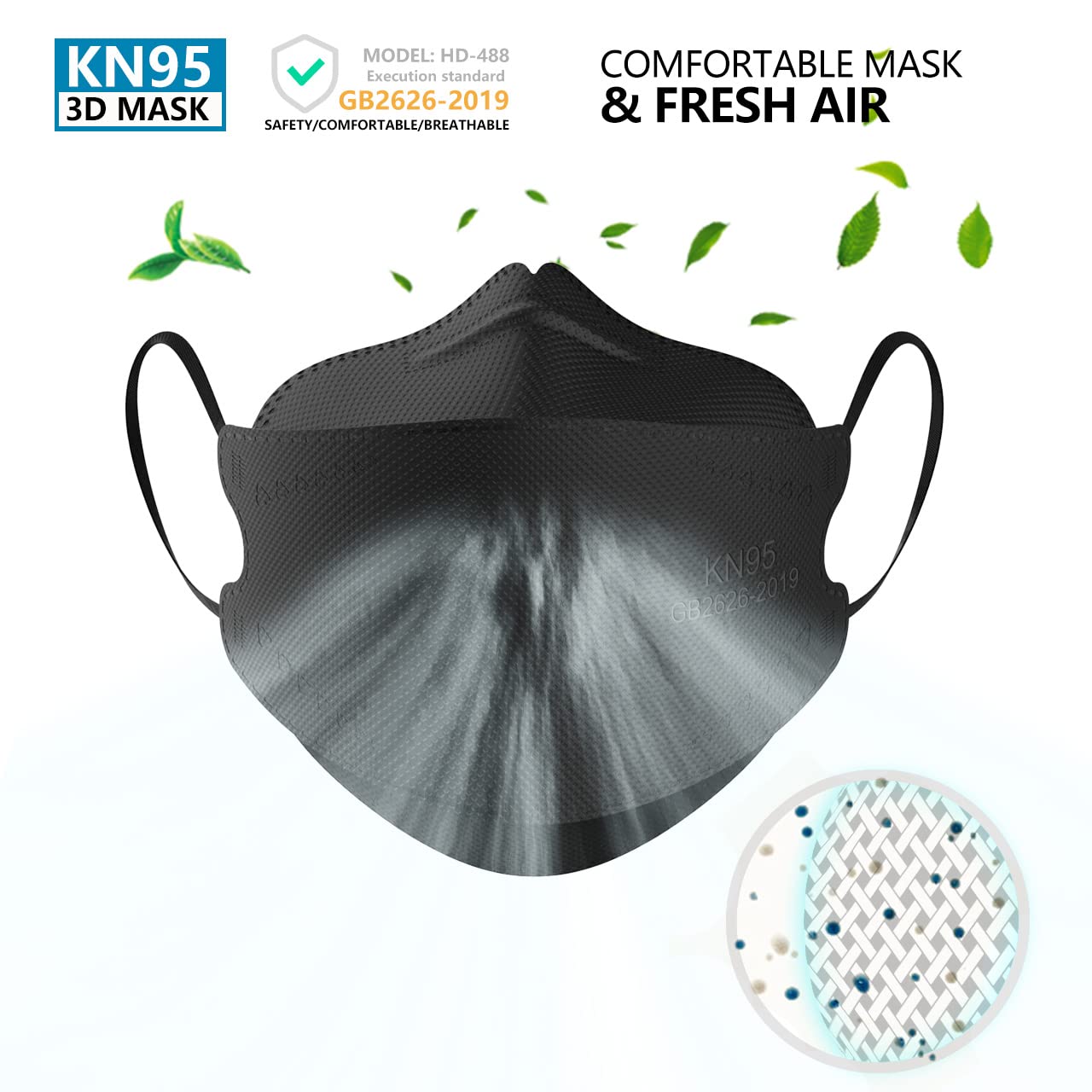 KIMARS KN95 Face Masks, 100 Pack, Disposable Black Masks, Breathable Comfort for Adults