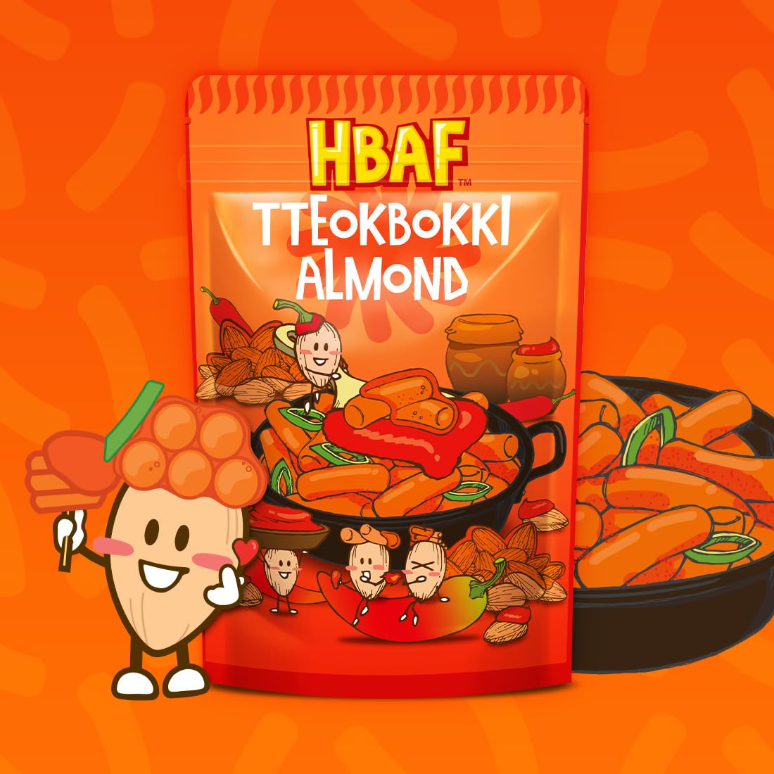 [Official Gilim Hbaf] Korean Seasoned Spicy Tteokbokki Almonds Nut Snack, Korean Rice Cake Chili Sauce | School, Work, Travel Sn