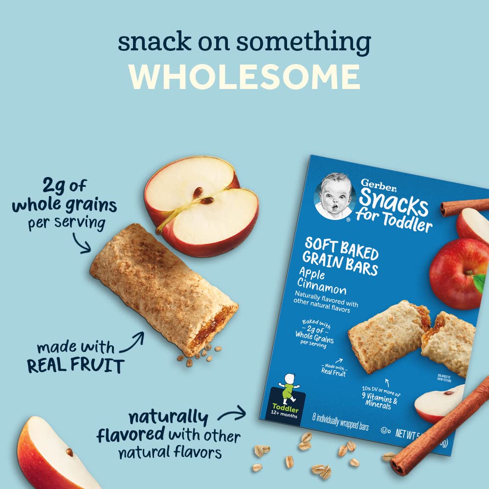 Gerber Snacks For Toddler Soft Baked Grain Bars, Apple Cinnamon, 5.5 Ounce (Pack Of 8)
