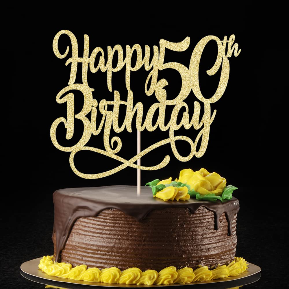Gold Glitter Happy 50Th Birthday Cake Topper,Cheers To 50 Years,Happy 50Th Birthday Cake Topper,50Th Anniversary Cake Topper, Me