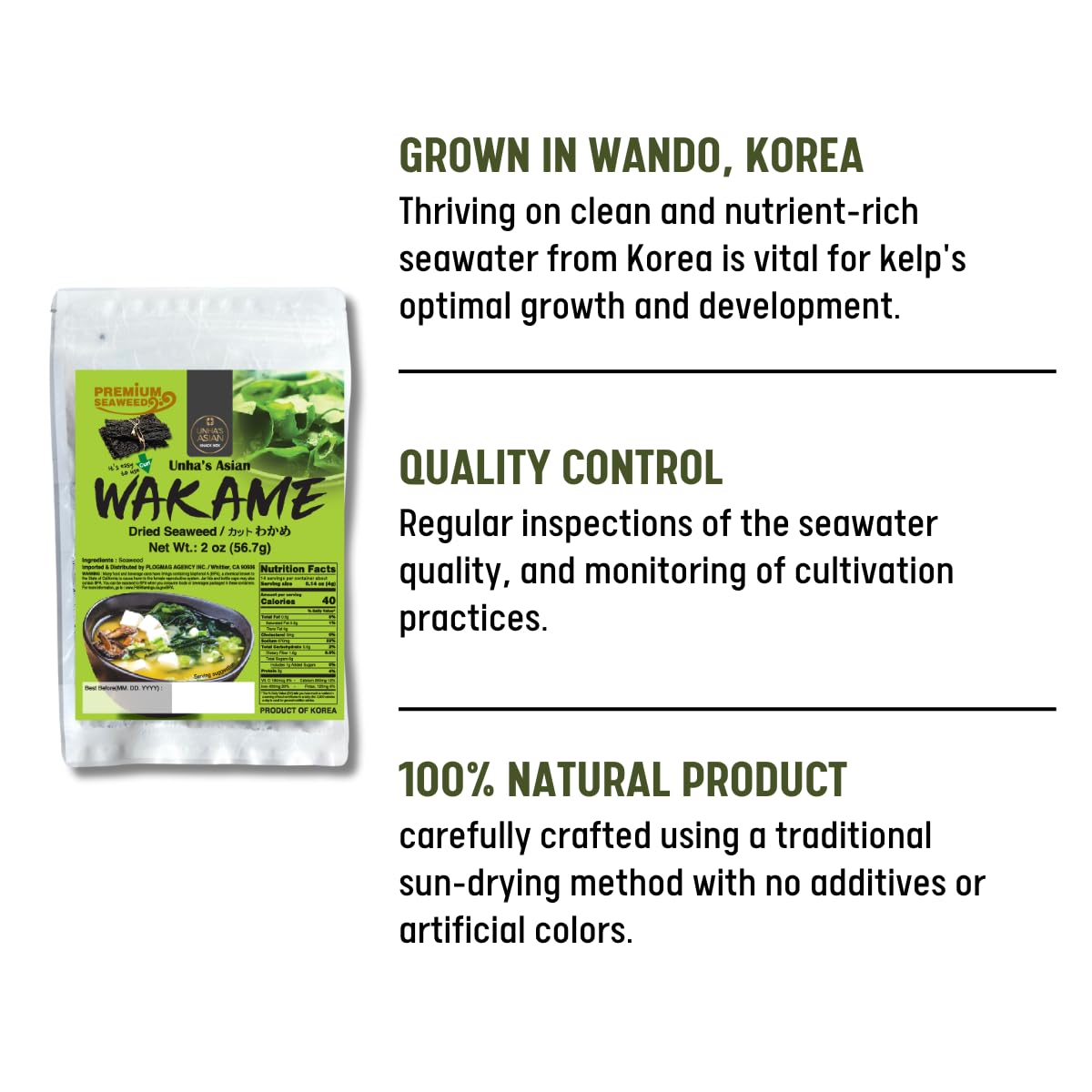 UNHAS ASIAN SNACK BOX Korean Premium Dried Sea  Flakes, 100% Natural, 2 oz, Green, Ideal for Miso Soup and Salad