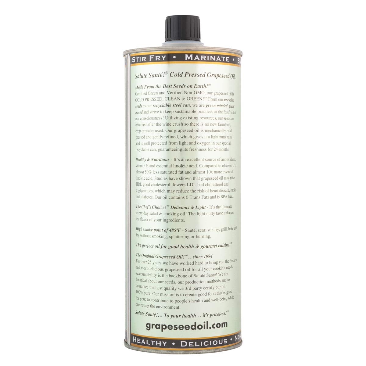 Salute Sante! Cold Pressed G seed Oil - High Smoke Point, Neutral Flavor, 33.8 Fl Oz