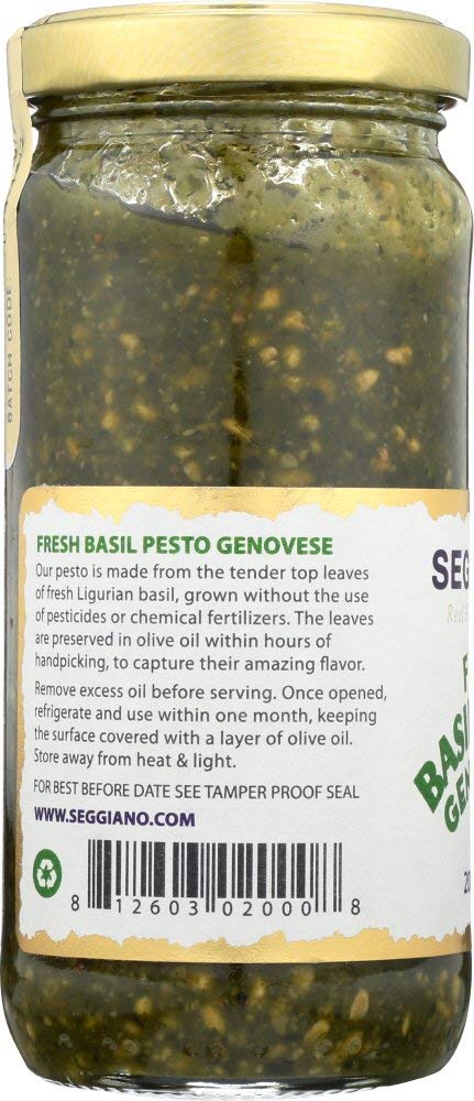 Seggiano Fresh Basil Pesto, Raw Genovese, 7 Oz - Pack of 6, Authentic Italian Flavor, Gluten-Free, Perfect for Pasta and Spreads
