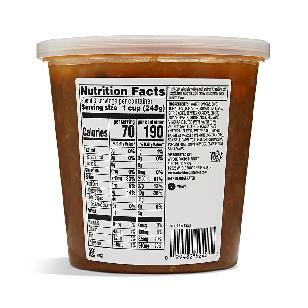 Whole Foods Kitchens Harvest Lentil Soup, 24 Oz