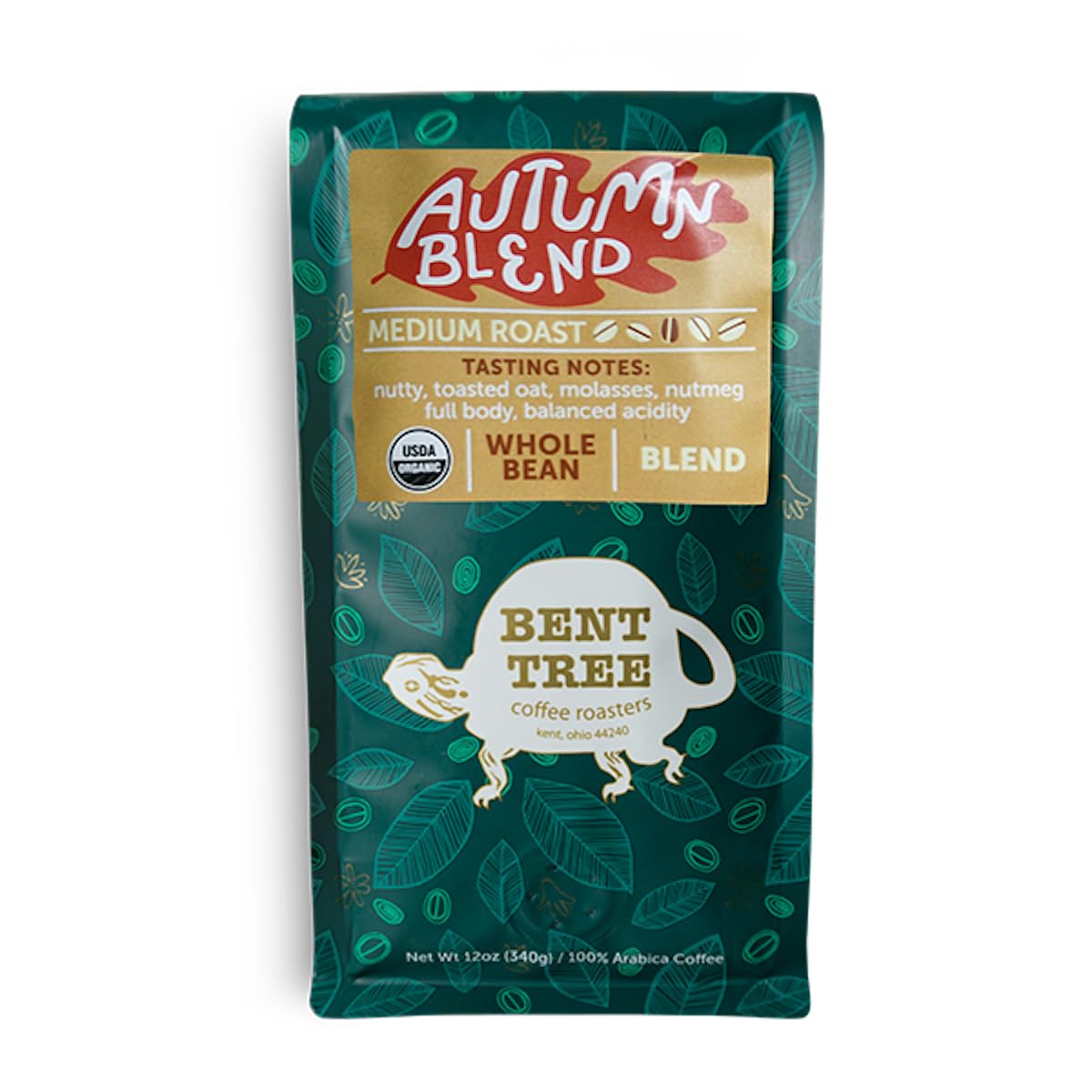 Bent Tree Coffee Roasters Organic Coffee, Autumn Blend, Whole Bean, Medium Roast, 12oz, USDA Organic, Nutty Notes