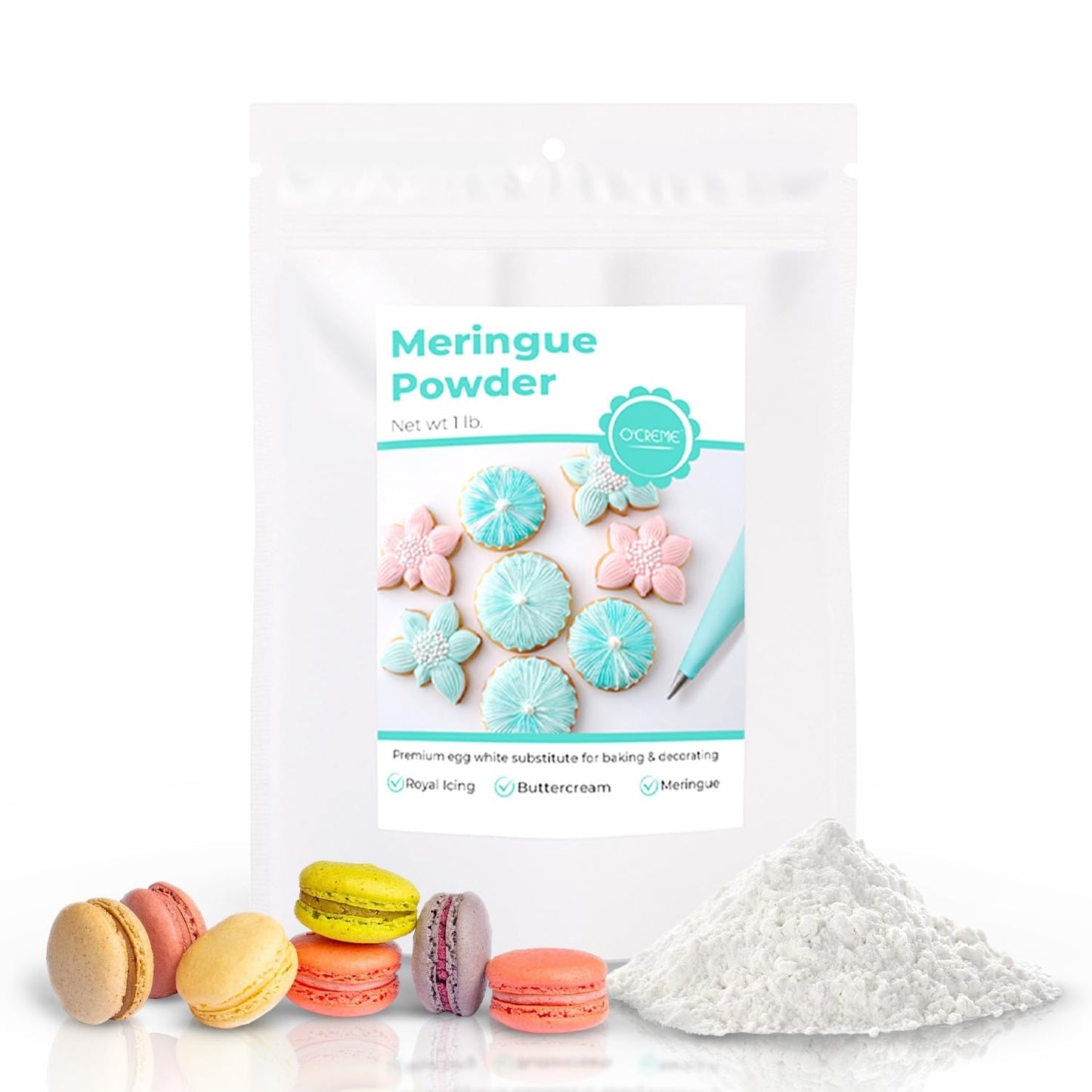 OCREME Meringue Powder for Cake Decorating – Egg White Substitute, 1LB Bag, Gluten-Free, Ideal for Royal Icing & Buttercream