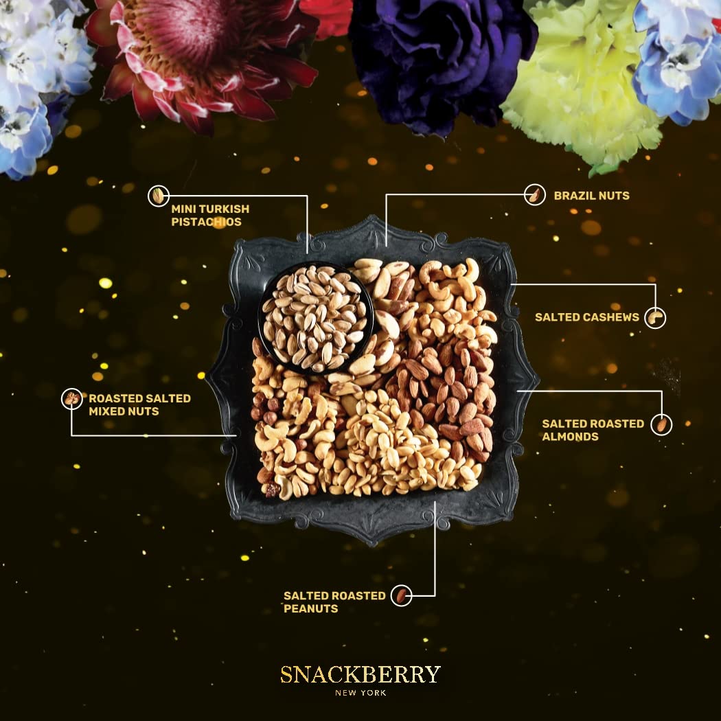 Snackberry Holiday Mixed Nuts Gift Basket - Elegant Box, Healthy Snack Gift Set for Men and Women, Original Size