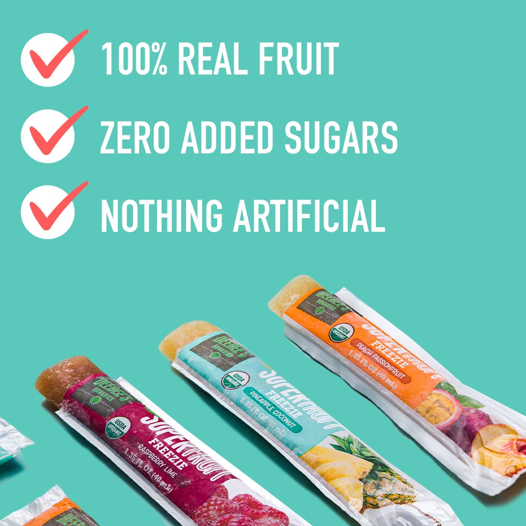 Deebees Organics Tropical Superfruit Freezie Pops, No Added Sugars, No Artificial Flavors Or Colors (Pack Of 50)