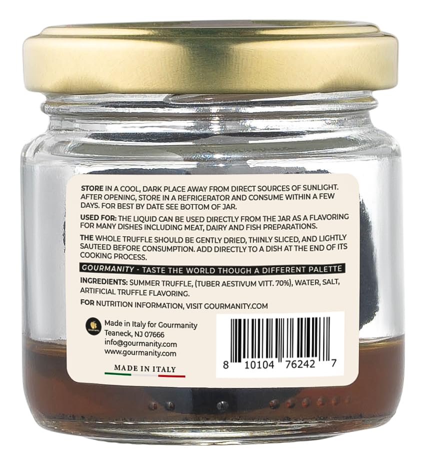 Gourmanity Tartufi Whole Black Truffles In Brine, Preserved Black Summer Truffles (Tuber Aestivum Vitt.) From Italy [1.76Oz Jar]