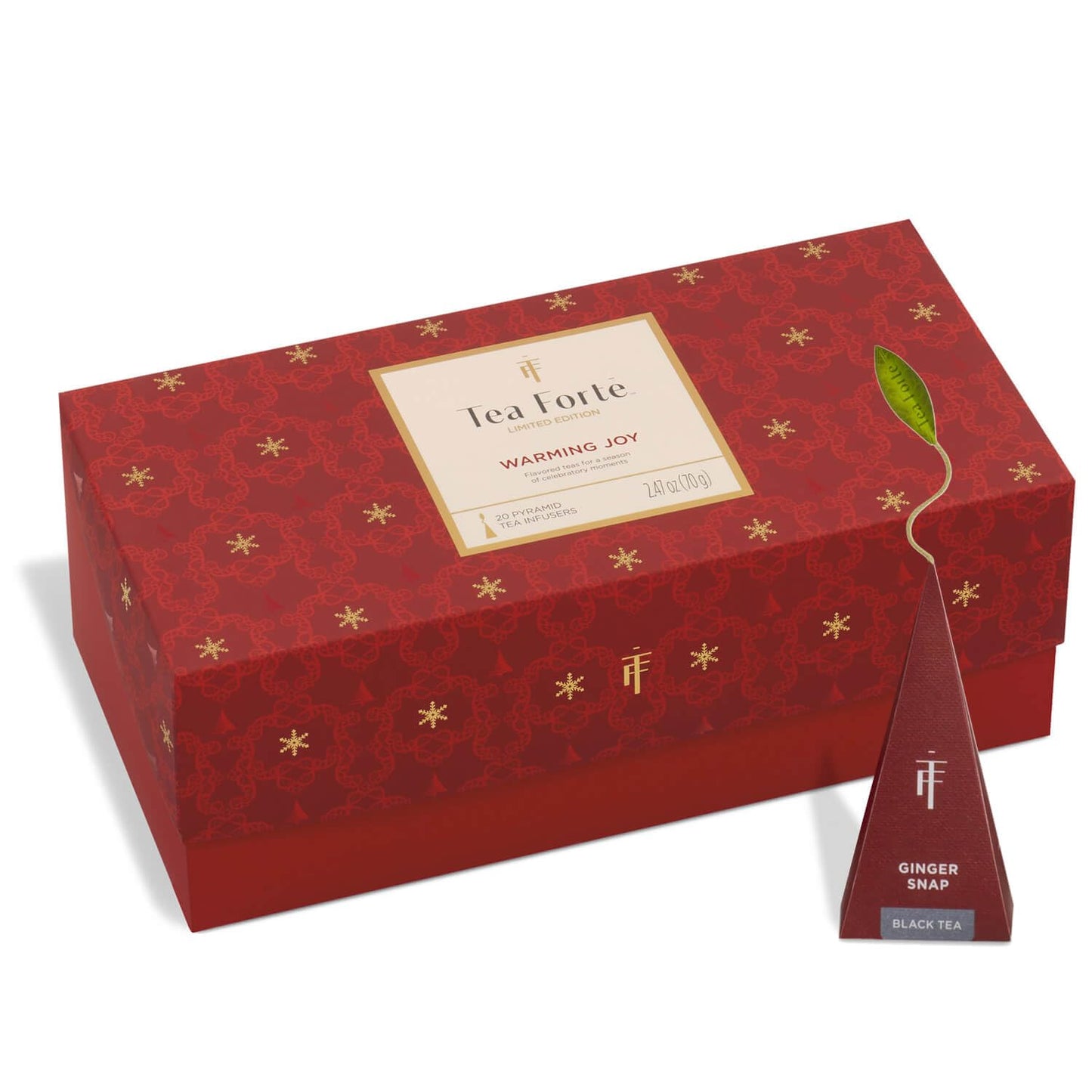 Tea Forte Warming Joy Holiday Enhanced Presentation Box Gift Set Sampler, 20 Count, 4 Of Each Blend Individually Wrapped Handcrafted Pyramid Infuser Bags