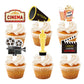 24 Pcs Movie Night Themed Cupcake Toppers For Birthday Party Decorations, Cinema Themed Party Supplies, Cinema Sign