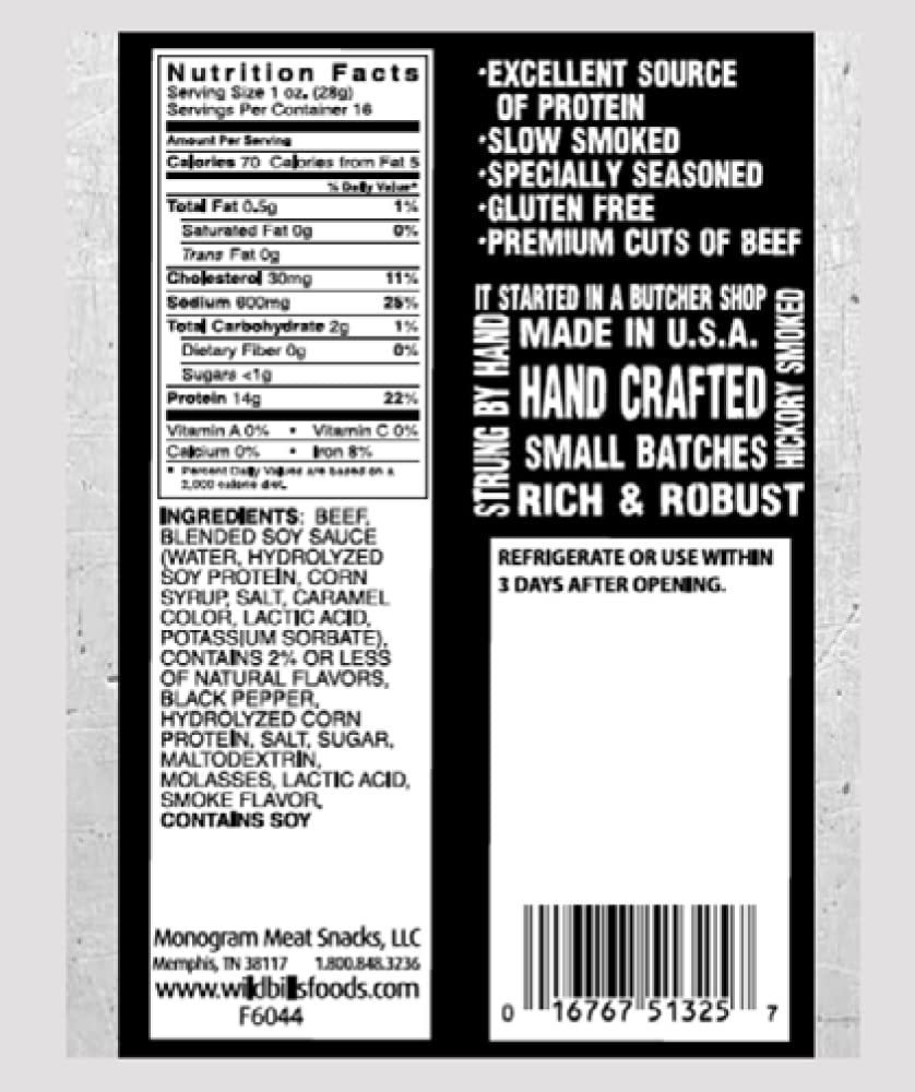 Wild Bills Hickory Smoked Beef Jerky Pieces, 16 Ounce Pack, High-Quality Snack