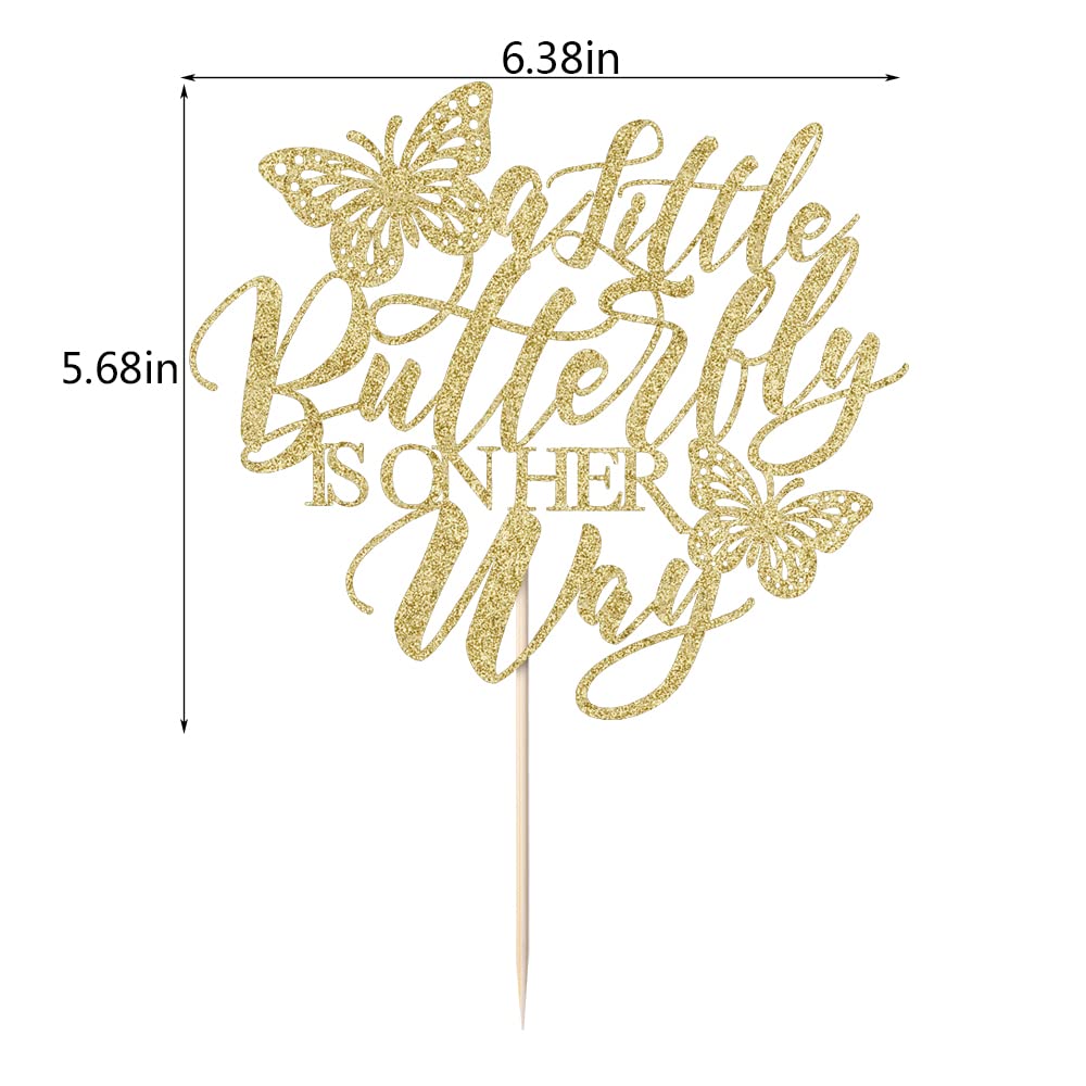 Qertesl A Little Butterfly Is On Her Way Cake Topper,Butterfly Themed Cake Decoration,Great For Baby Shower, Welcome Baby, Gende