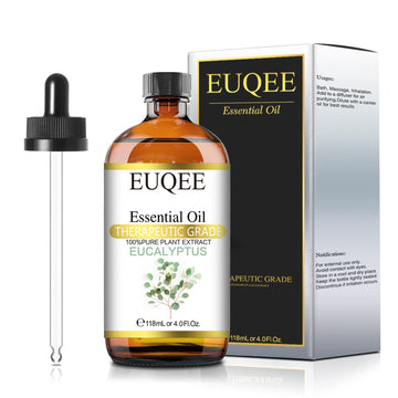 Euqee Eucalyptus Essential Oil 118Ml 100% Pure Natural Eucalyptus Oil Therapeutic Grade Essential Oil With Glass Dropper For Aro