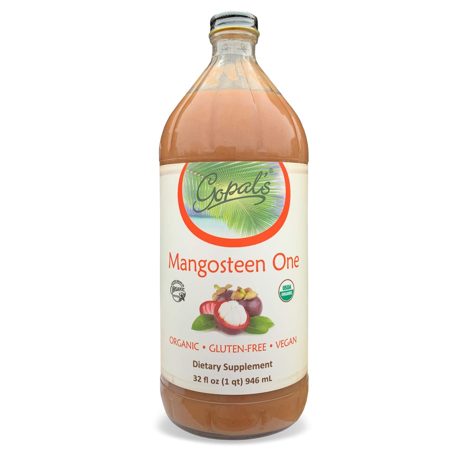 Mangosteen One | 100% Pure Organic Mangosteen Juice - 32oz Glass Bottle (1qt) | Xanthone  Vitamin & Antioxidant Rich Whole Superfruit - Gluten-Free  Vegan Mangosteen dietary product | Gopals Healthfoods