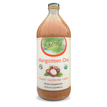Mangosteen One | 100% Pure Organic Mangosteen Juice - 32oz Glass Bottle (1qt) | Xanthone  Vitamin & Antioxidant Rich Whole Superfruit - Gluten-Free  Vegan Mangosteen dietary product | Gopals Healthfoods