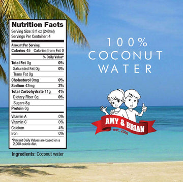 Amy & Brian Pure Coconut Water, Non-GMO, No Added Sugar, 1 Liter (Pack of 6)