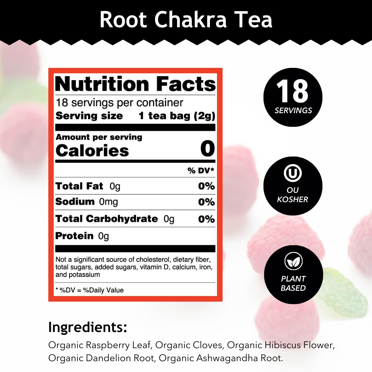 Buddha Teas - Root Chakra Tea - Organic Herbal Tea - For Security & Stability - With Ashwagandha Root, Raspberry Leaf, Cloves &