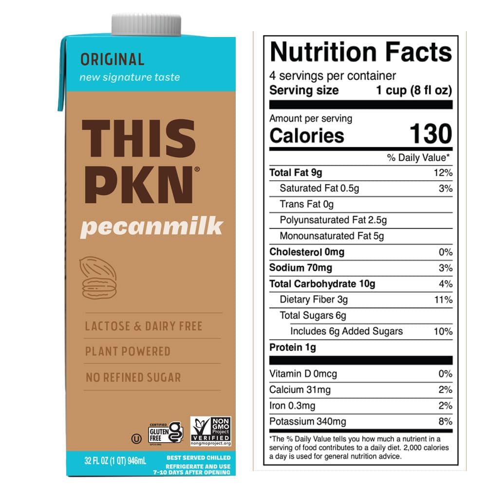 PKN Pecan Milk - Original Non-Dairy Milk Alternative, Made from Real American Pecans, Plant-Based Nut Milk, Lactose-Free, Vegan,