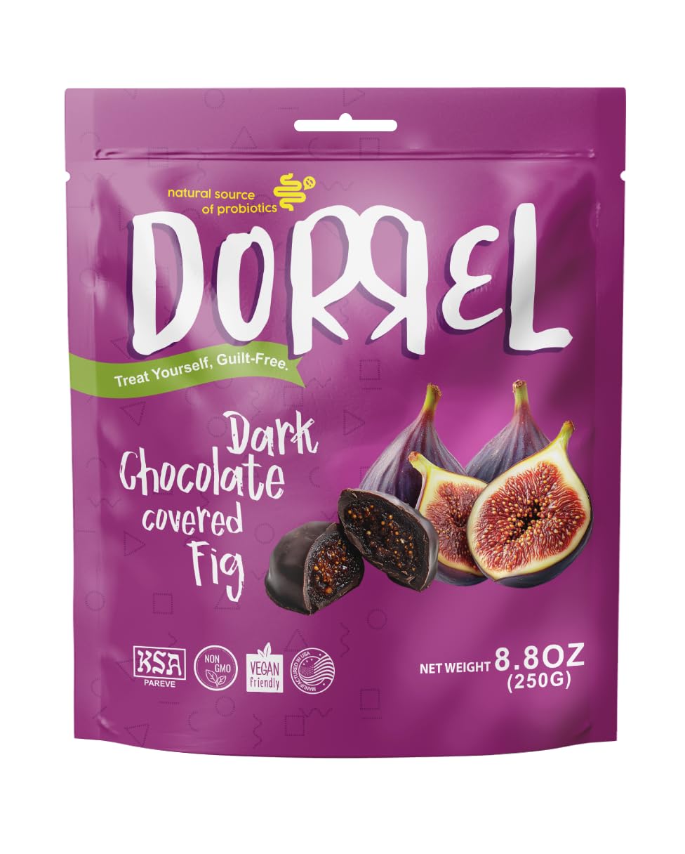 Dorrel Dark Chocolate Covered Figs - Organic, Vegan, Non-GMO - Healthy Snack - 8.8 Ounce - 1 Pack