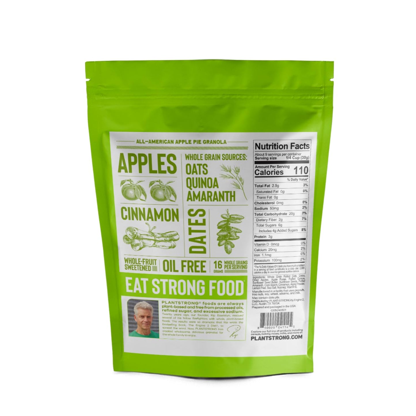 Plantstrong All American Apple Pie Granola Snack Mix - Whole-Grain, Whole-Fruit Sweetened, Plant-Based, Oil Free - Pack Of 4 X 9