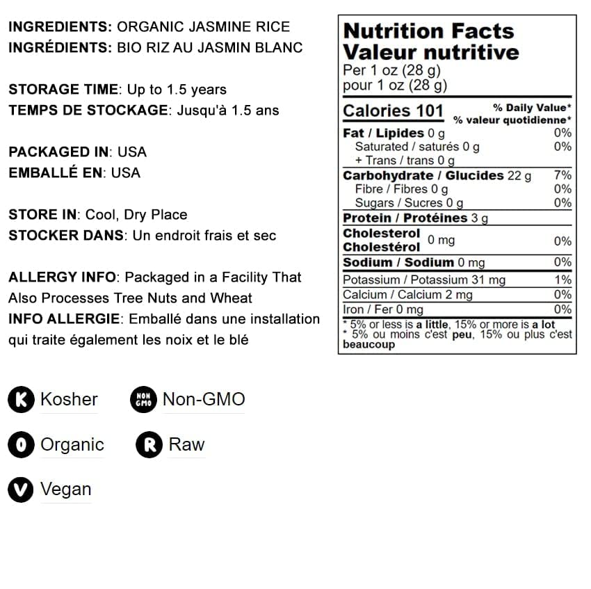 Food To Live - Organic White Jasmine Rice, 2 Pounds - Non-Gmo, Long-Grain Rice Variety, Raw, Vegan, Kosher, Bulk