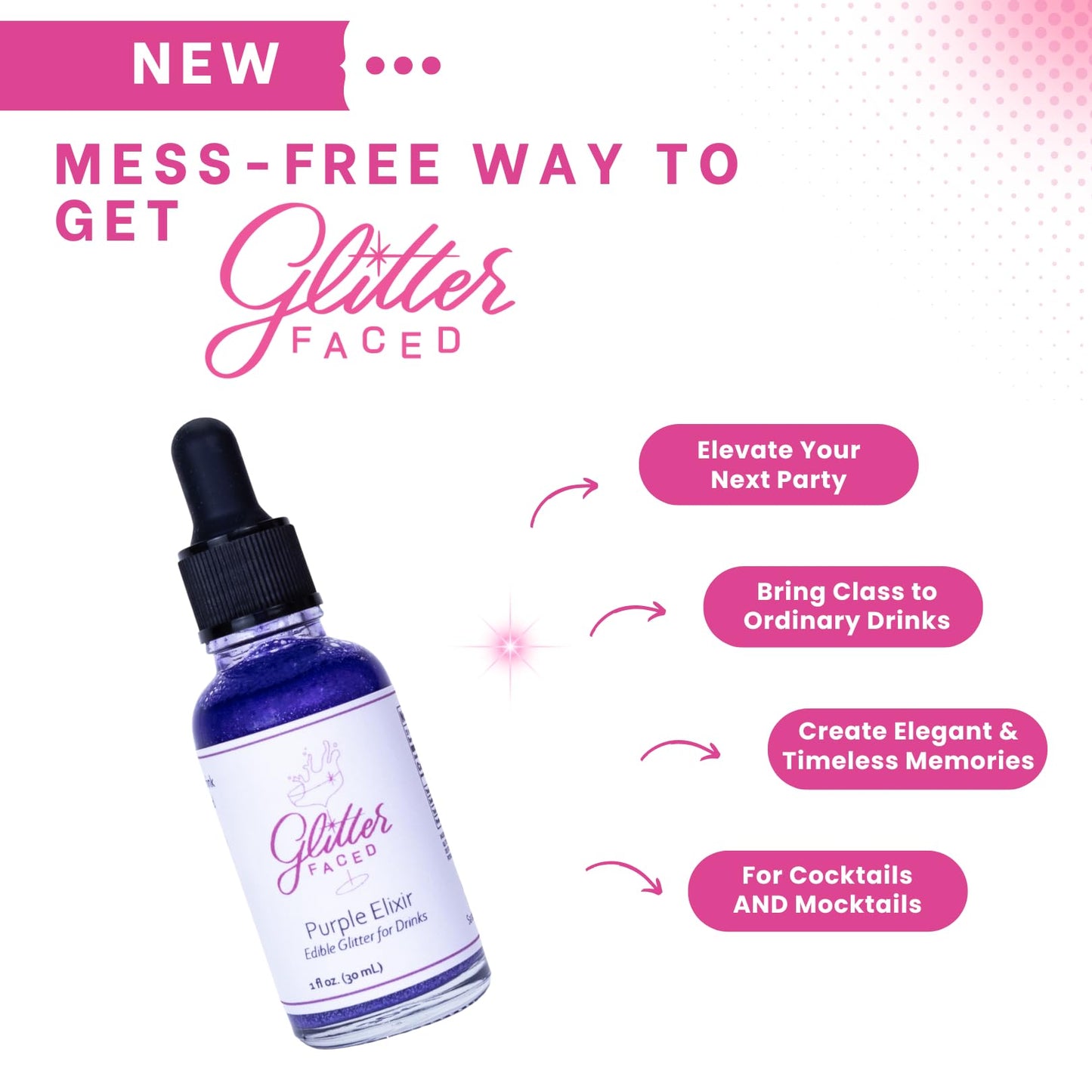 Glitter Faced Purple Edible Glitter For Galentines Cocktails & Mocktails, Mess-Free Glitter For 30 Drinks, Luster Dust Made From