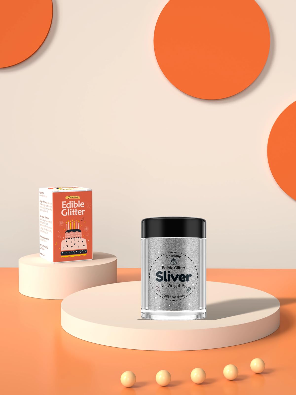 Shanlinly Silver Edible Glitter - Food Grade Shimmer Dust for Cakes, Cookies, Cocktails - 5g