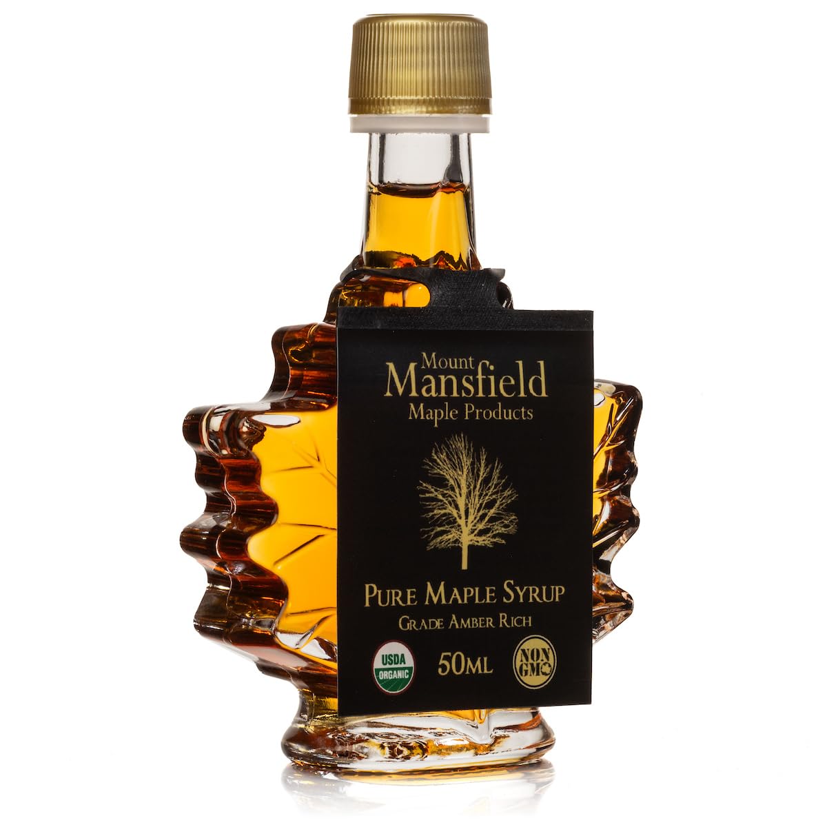 Mount Mansfield Maple Products Organic Pure Vermont Maple Syrup Wedding Favors Set of 24, 50ml Glass Leaf Bottles