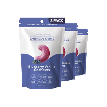 Earthside Farms Candied Nuts, Keto Friendly, Blueberry Vanilla Cashews, Low Sugar, Individually Wrapped, 4 Ounce (Pack of 3)