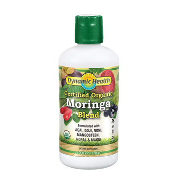 Dynamic Health Moringa Juice Certified Organic, Superfruits Acai, Goji, Mangosteen and Morei, Vegetarian, Gluten-Free, 33.8oz