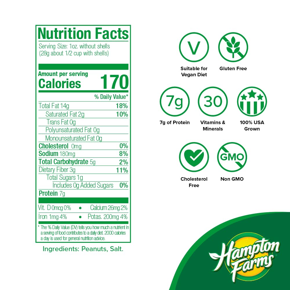Hampton Farms - USA Grown All-Natural - Fancy Roasted In-Shell Salted Peanuts - 10 oz. Bags - 3 Pack