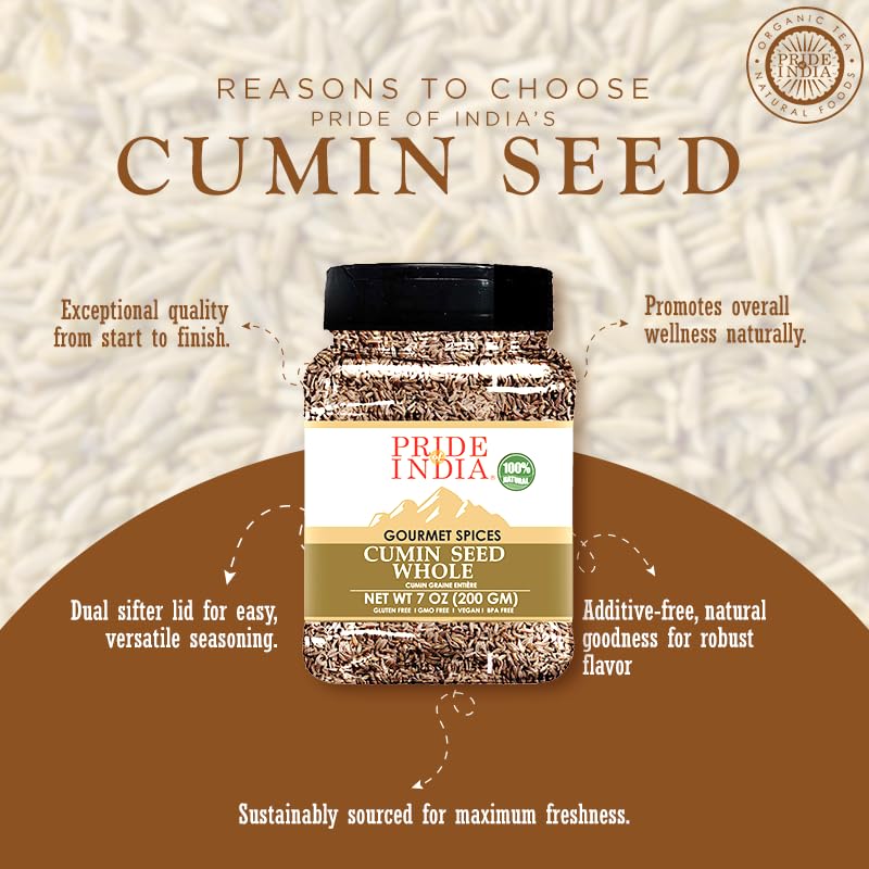 Pride Of India - Cumin Seed Whole - Gourmet Indian Spice - Excellent For Culinary Uses - Fresh And Quality Seeds - Adds Flavor &