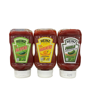 HEINZ Ketchup Variety Pack, Jalapeno Tomato 14oz, Habanero 14oz, Pickle 13.5oz
