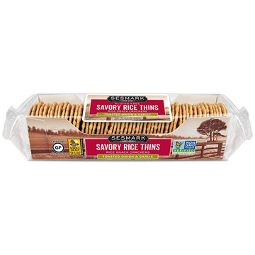 Sesmark Gluten Free Rice Thins Toasted Onion & Garlic - Non Gmo Project Verified - 3.2 Oz (Pack Of 12)