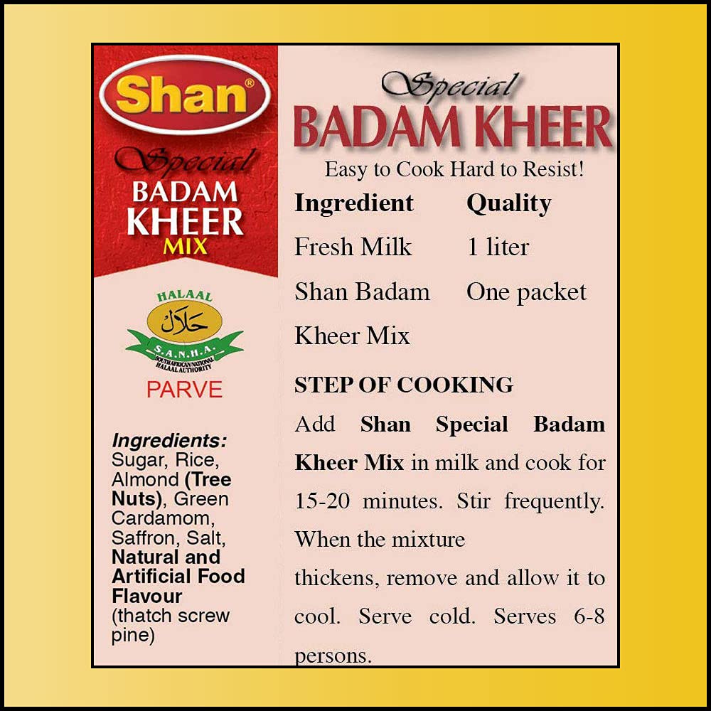 Shan Special Badam Kheer Traditional Dessert Mix 5.29 Oz (150G) - Powder For Milk, Almond And Rice Pudding - Suitable For Vegeta
