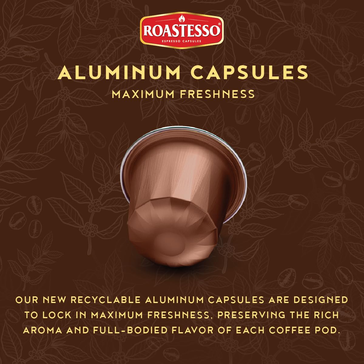 Roastesso Aluminum Espresso compact pieces, Natural Chocolate Flavor, Medium Roast 7, 40 Count, Compatible with Nespresso Original Machines
