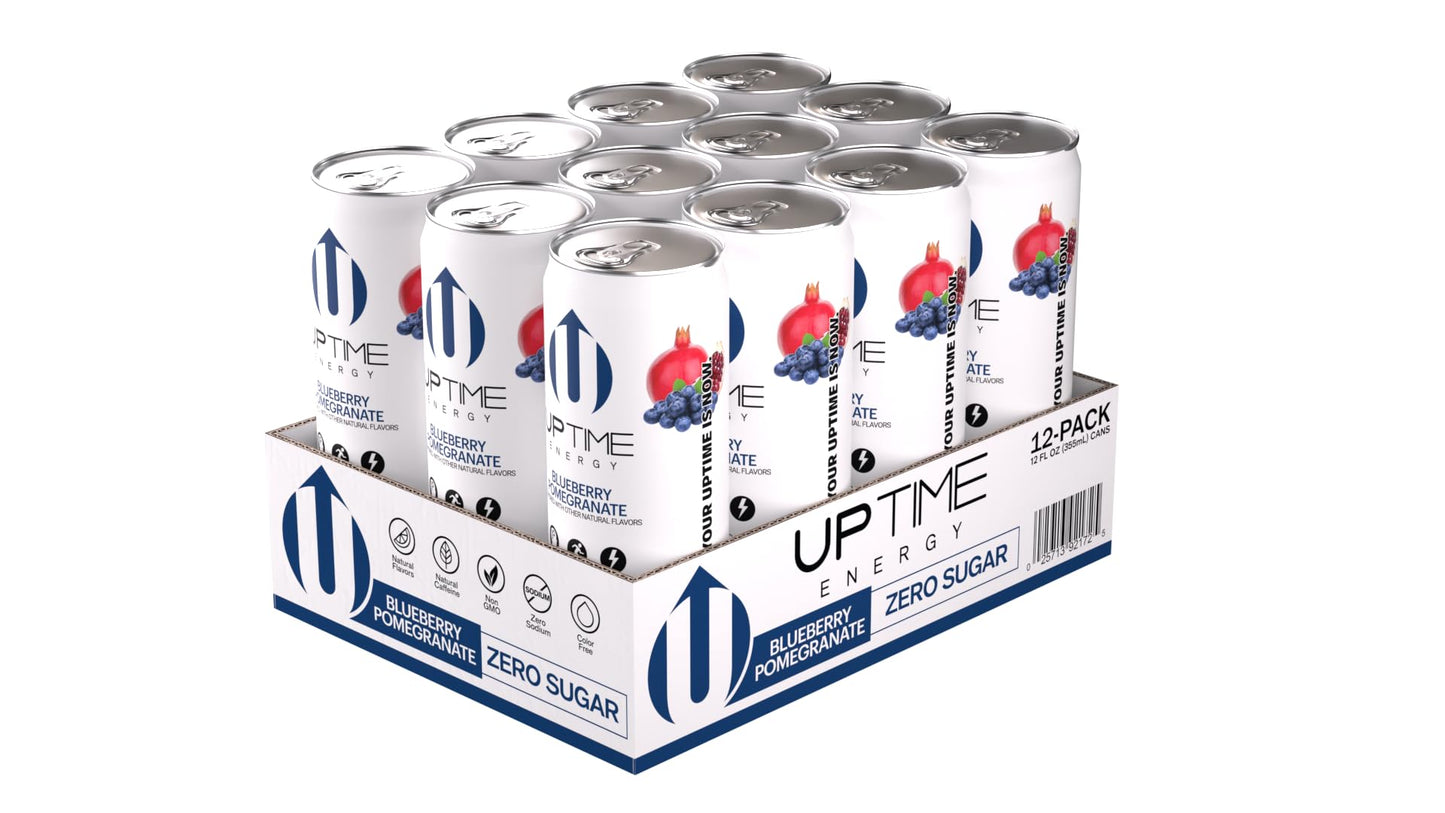 UPTIME Energy Drink Blueberry Pomegranate, Sugar Free, 12 Pack, 12 Fl Oz Cans, 142mg Natural Caffeine
