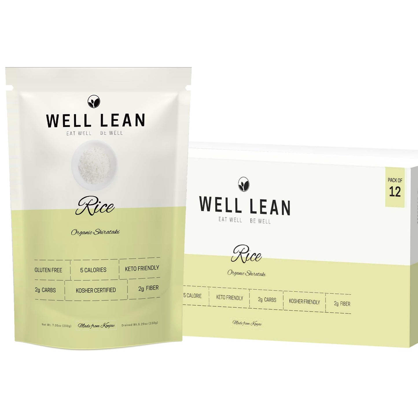 Well Lean Konjac Rice Keto Pasta - 12-Pack - Low Carb Keto Rice Plant Based 100% - Usda Organic Premium Konjac Shirataki Rice -
