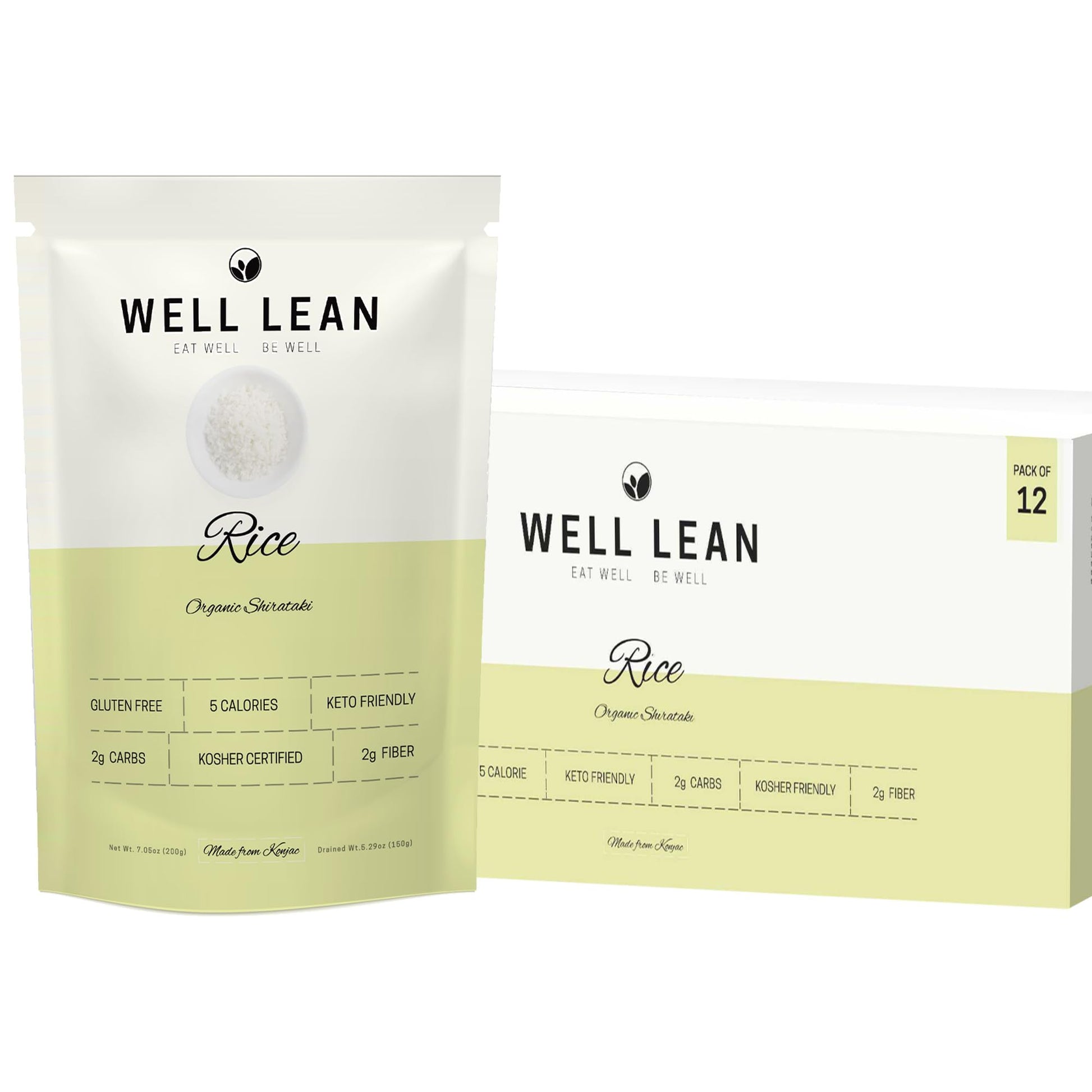Well Lean Konjac Rice Keto Pasta - 12-Pack - Low Carb Keto Rice Plant Based 100% - Usda Organic Premium Konjac Shirataki Rice -