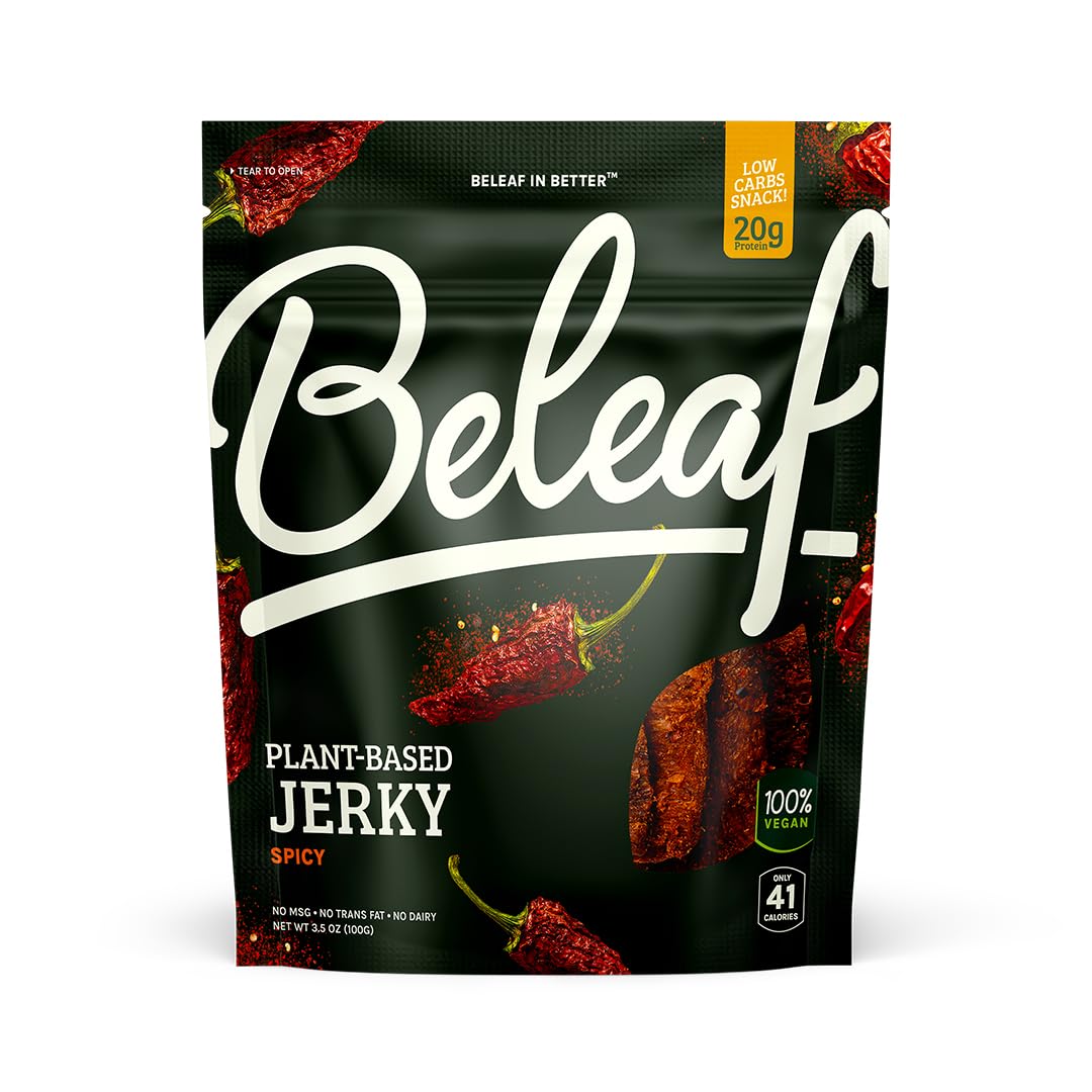 BE LEAF Spicy Plant-Based Jerky - High-Protein Vegan Snack, 3.5 Ounce Pack