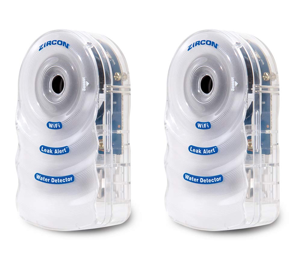 Zircon Leak Alert Wifi- 2 Pack - Smart Electronic Water Detector Alarm With Email, Audio And Visual Alerts - Batteries Included,