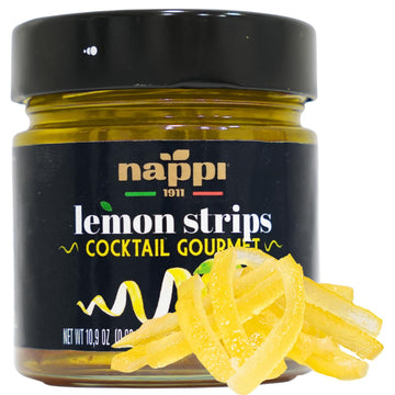 Nappi 1911 Candied Lemon Peel Strips in Syrup, 10.9 oz, Popular Cocktail Garnish for Drinks and Baking